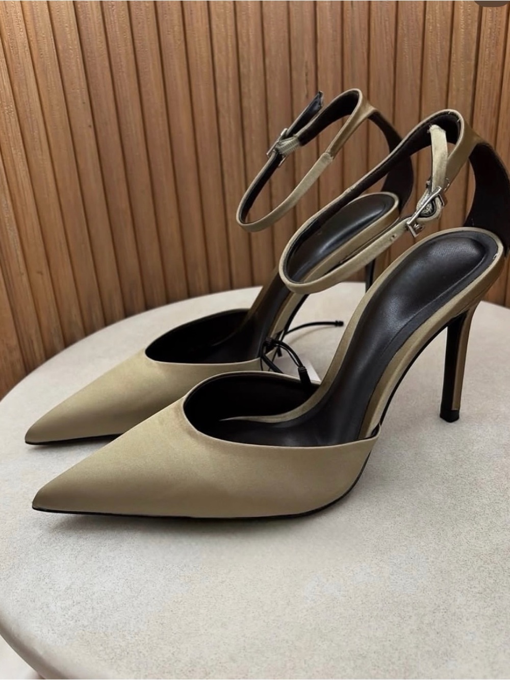 Zara Olive Green Satin Ankle Strap Heels
